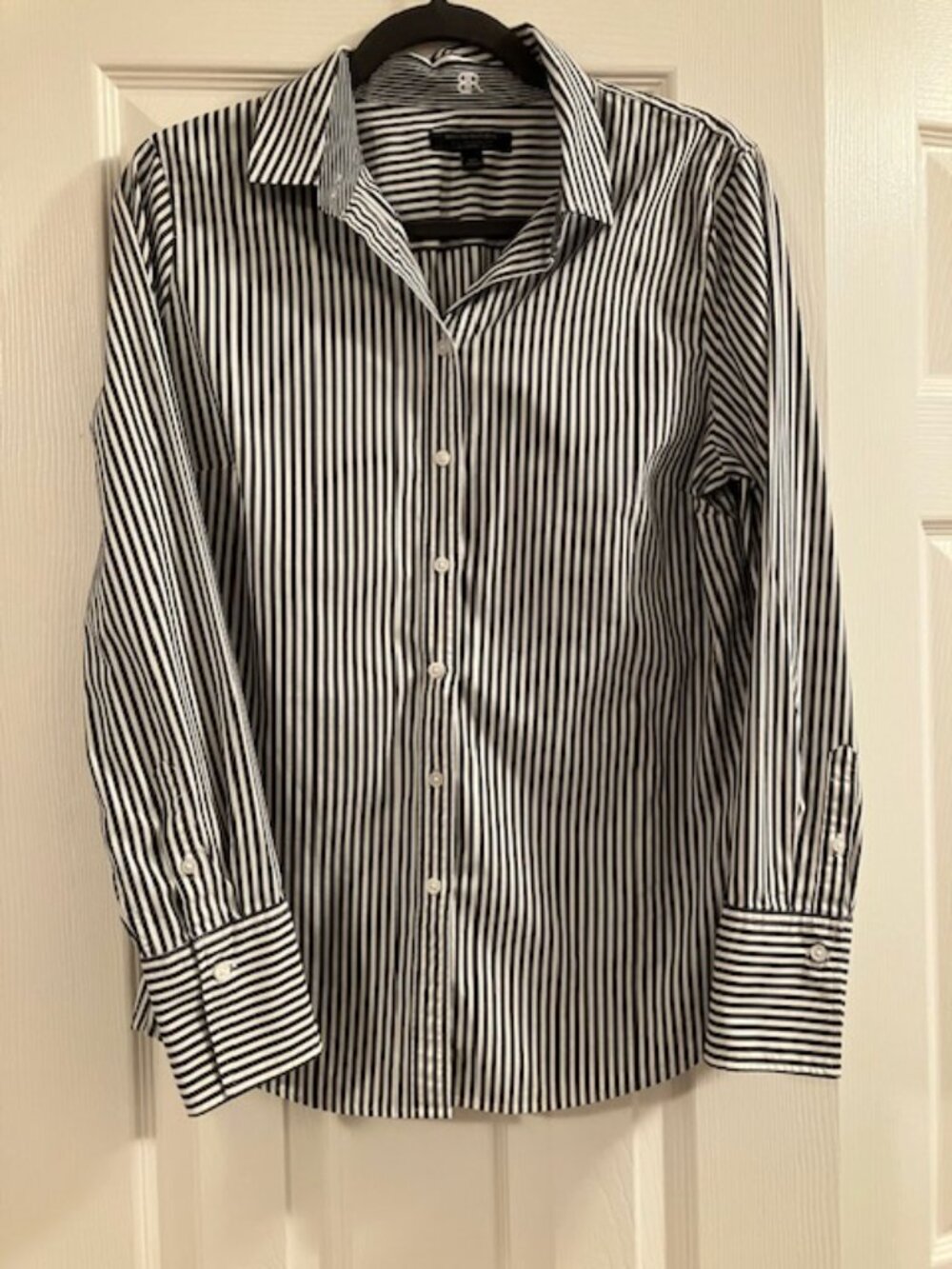 Banana Republic Women's Riley Tailored Fit Dark Gray Striped Shirt Size 10